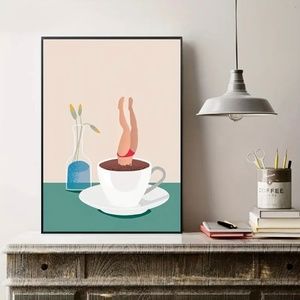 Canvas Poster - “Diving Into Coffee” Poster - Unframed 8x11 Inches